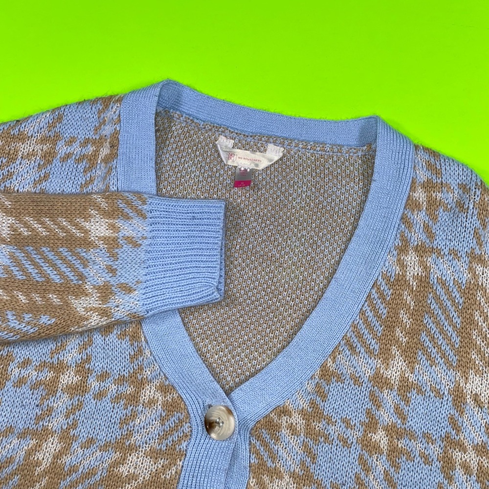 No‎ Boundaries Plaid Cardigan Light Blue Tan Women's Size M